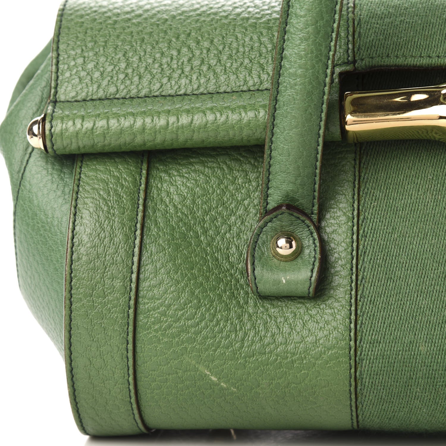 Gucci Calfskin Web Bamboo Bullet Satchel Green 12 of 13