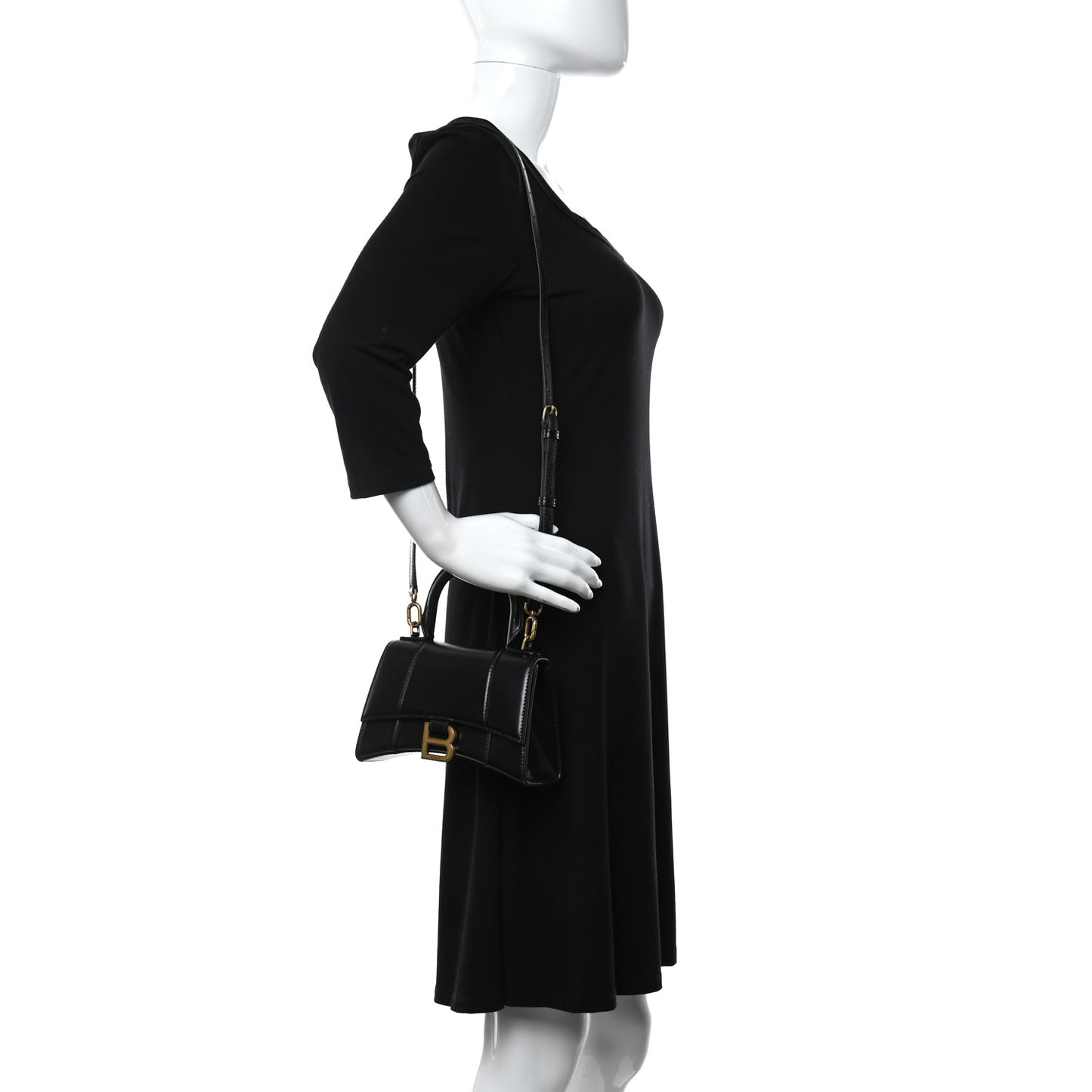 Shiny Box Calfskin Hourglass Top Handle Bag XS Black