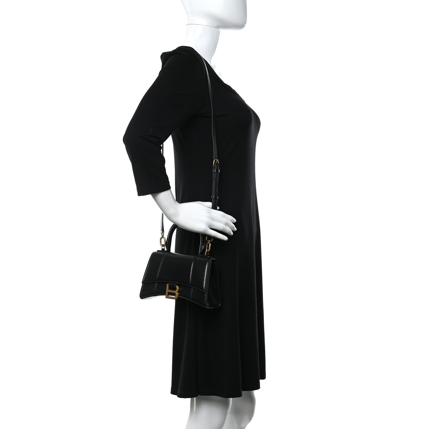 Balenciaga Shiny Box Calfskin Hourglass Top Handle Bag XS Black 2 of 9