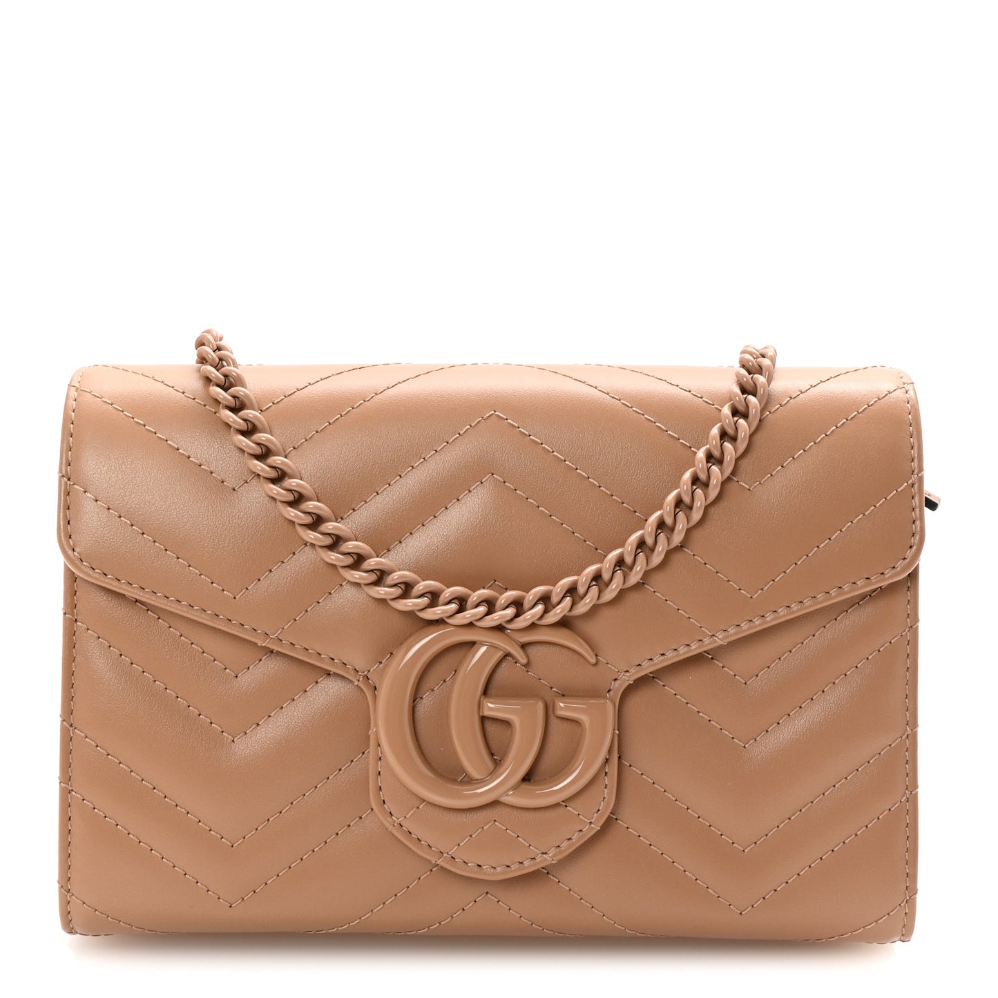 Calfskin Matelasse Monochrome GG Marmont Chain Wallet Camelia