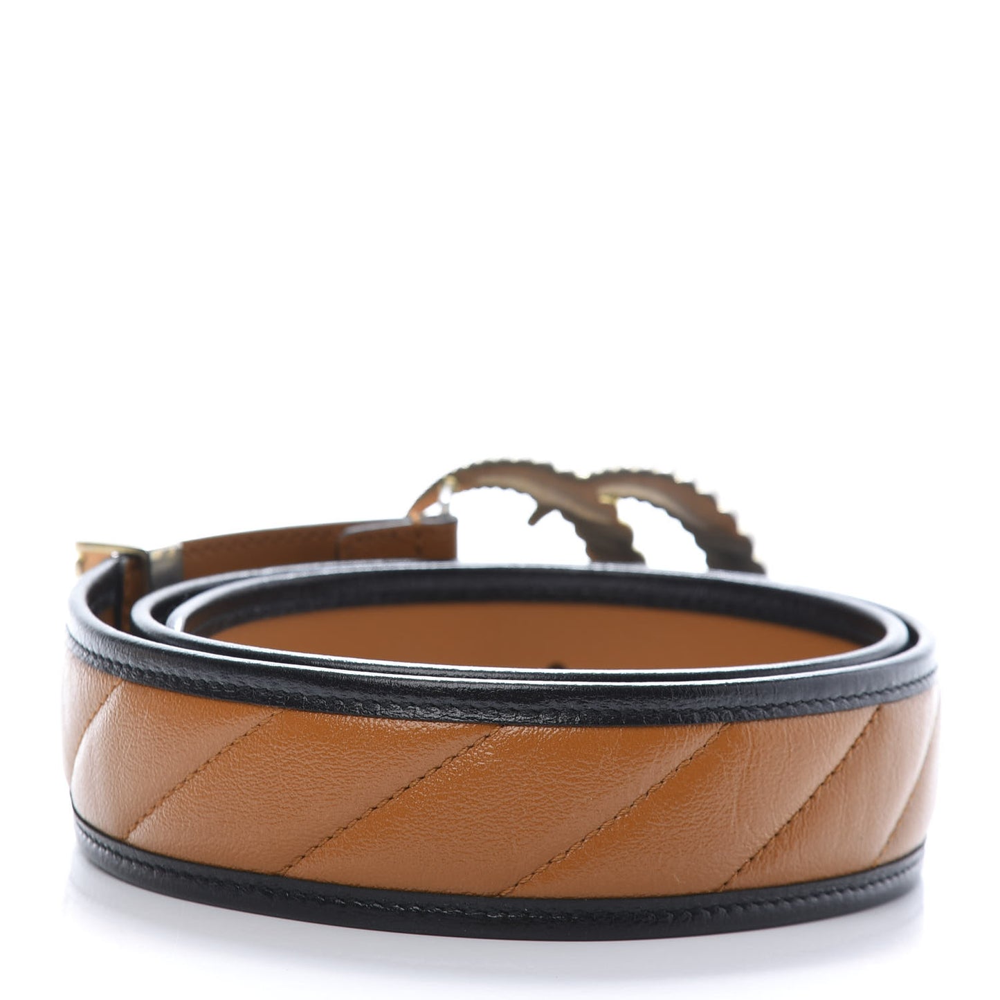 Azalea Calfskin Matelasse Diagonal Torchon Double G 40mm Belt 85 34 Cognac Black
