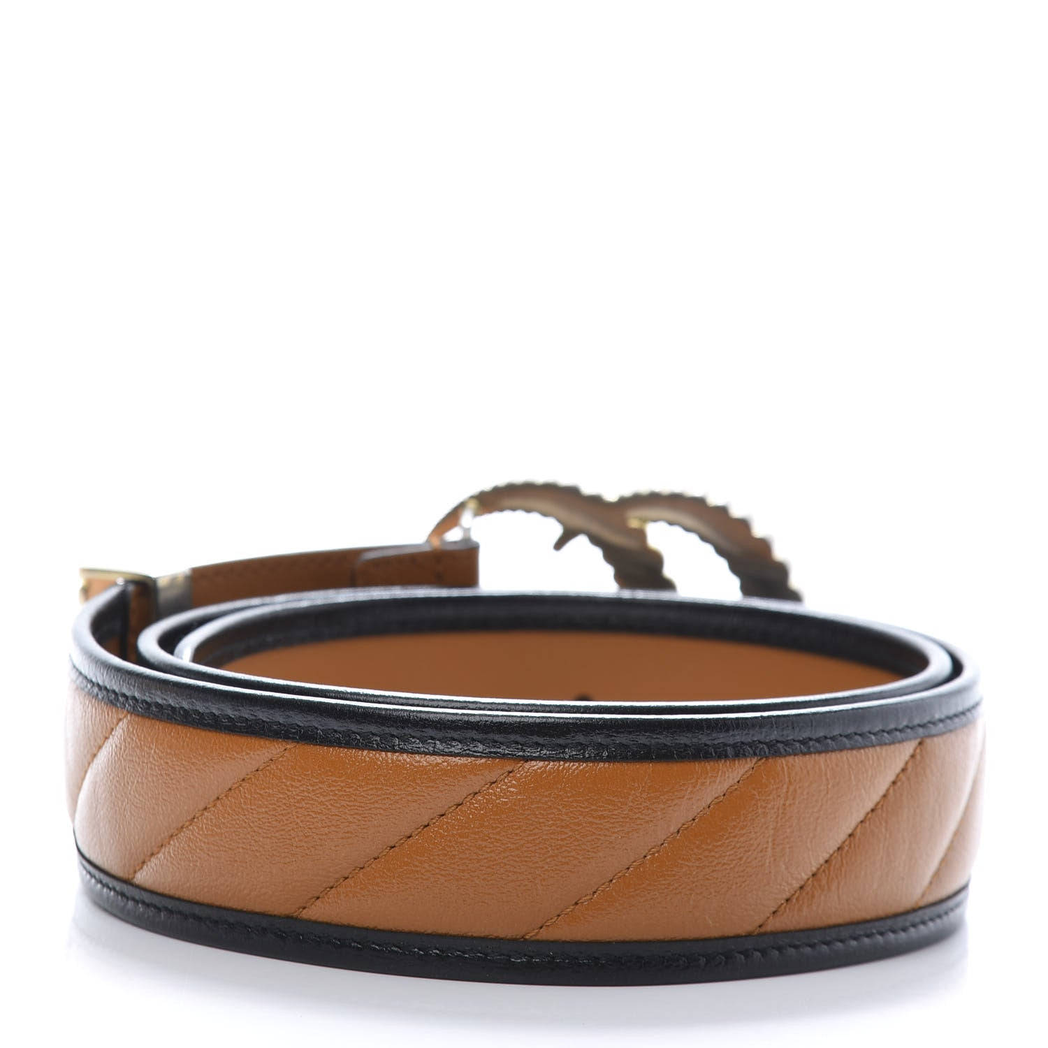 Gucci Azalea Calfskin Matelasse Diagonal Torchon Double G 40mm Belt 85 34 Cognac Black 2 of 6