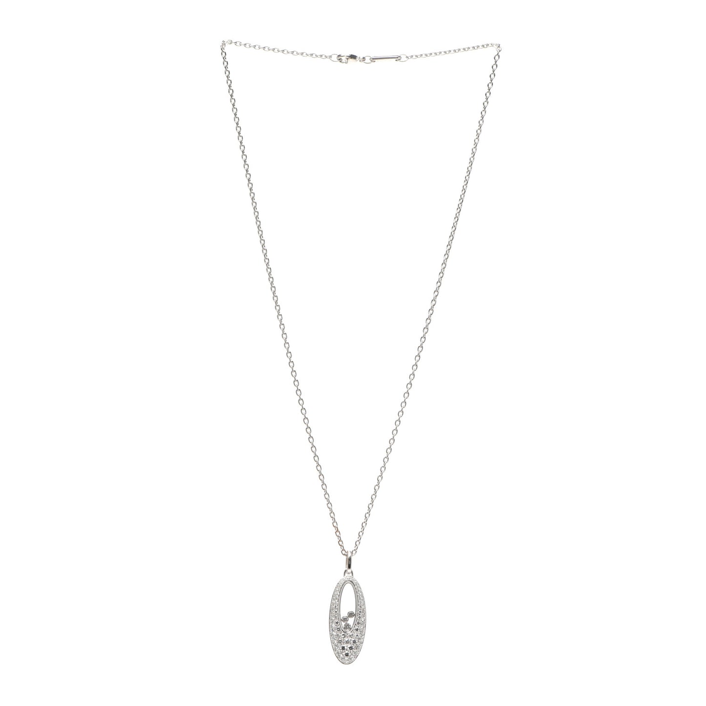 18K White Gold Happy Diamonds 3 Floating Diamonds Oval Pendant Necklace