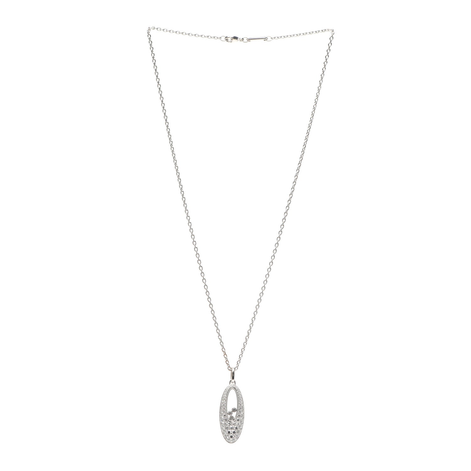 Chopard 18K White Gold Happy Diamonds 3 Floating Diamonds Oval Pendant Necklace 3 of 7