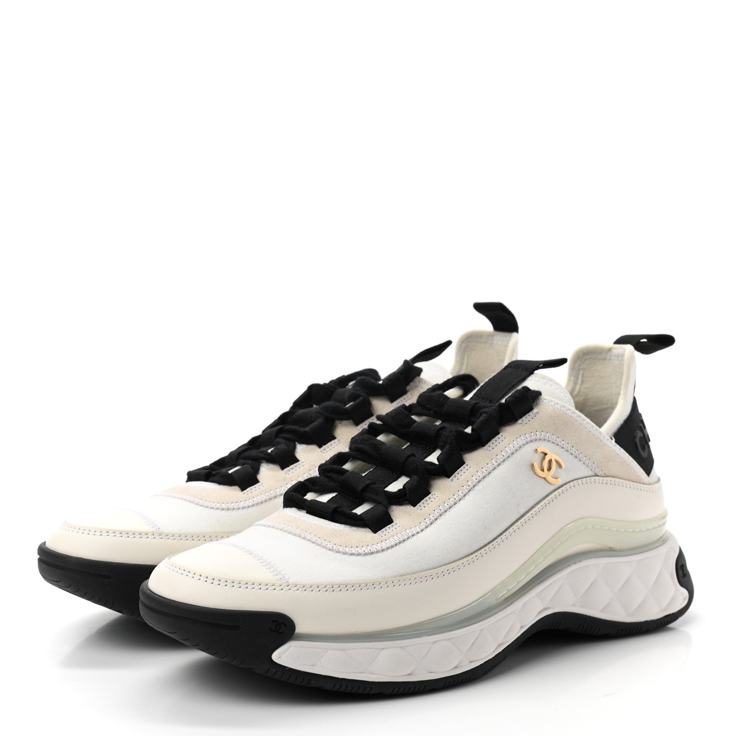 Chanel Velvet Calfskin Mixed Fibers CC Sneakers 40 Ivory Black 3 of 8