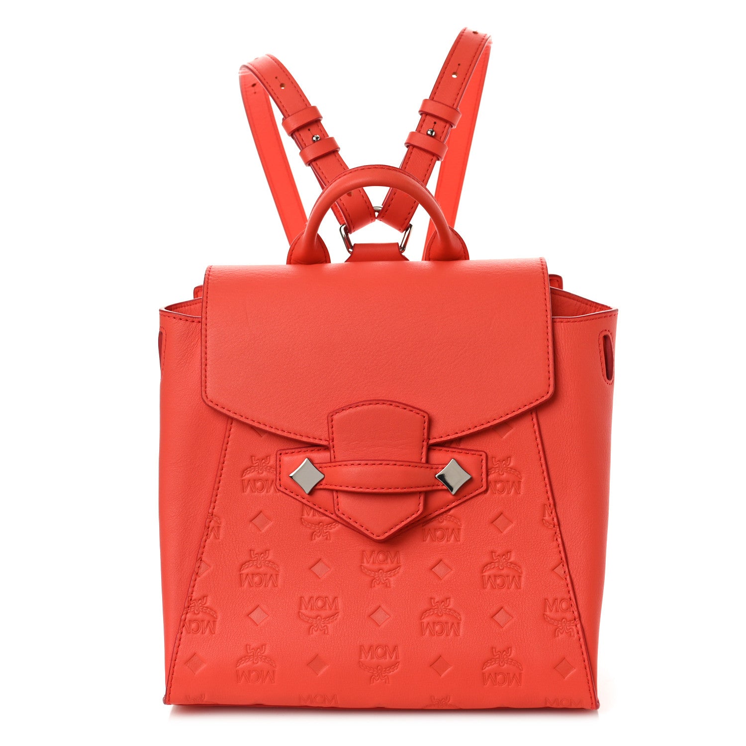 MCM Calfskin Ottomar Monogram Essential Small Backpack Hot Coral 1 of 9