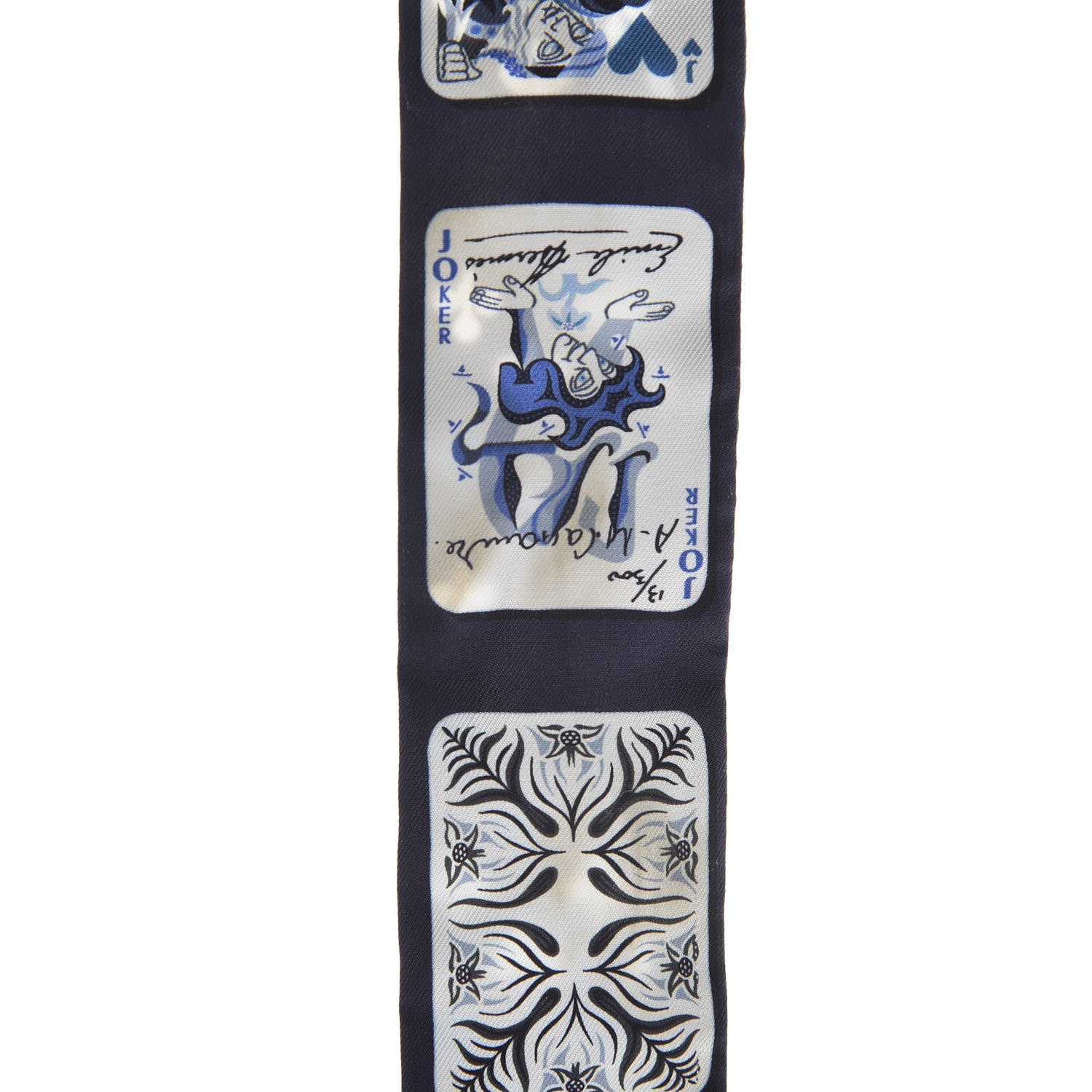 Hermes Silk Jeu de Cartes Twilly Marine Petrole White 4 of 6