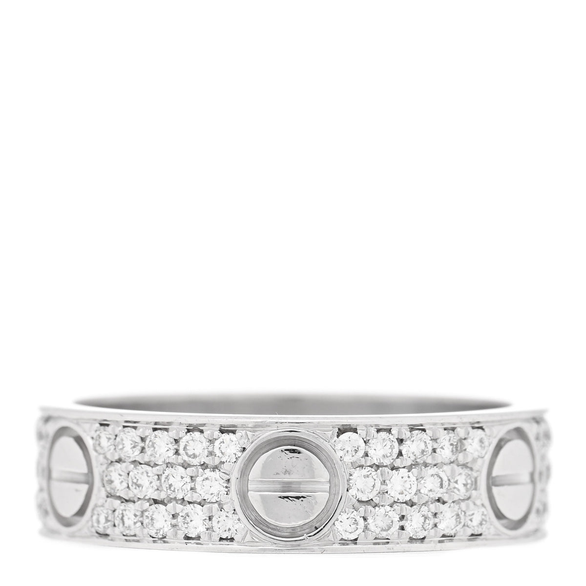 18K White Gold Diamond Paved LOVE Wedding Band Ring 56 7.5