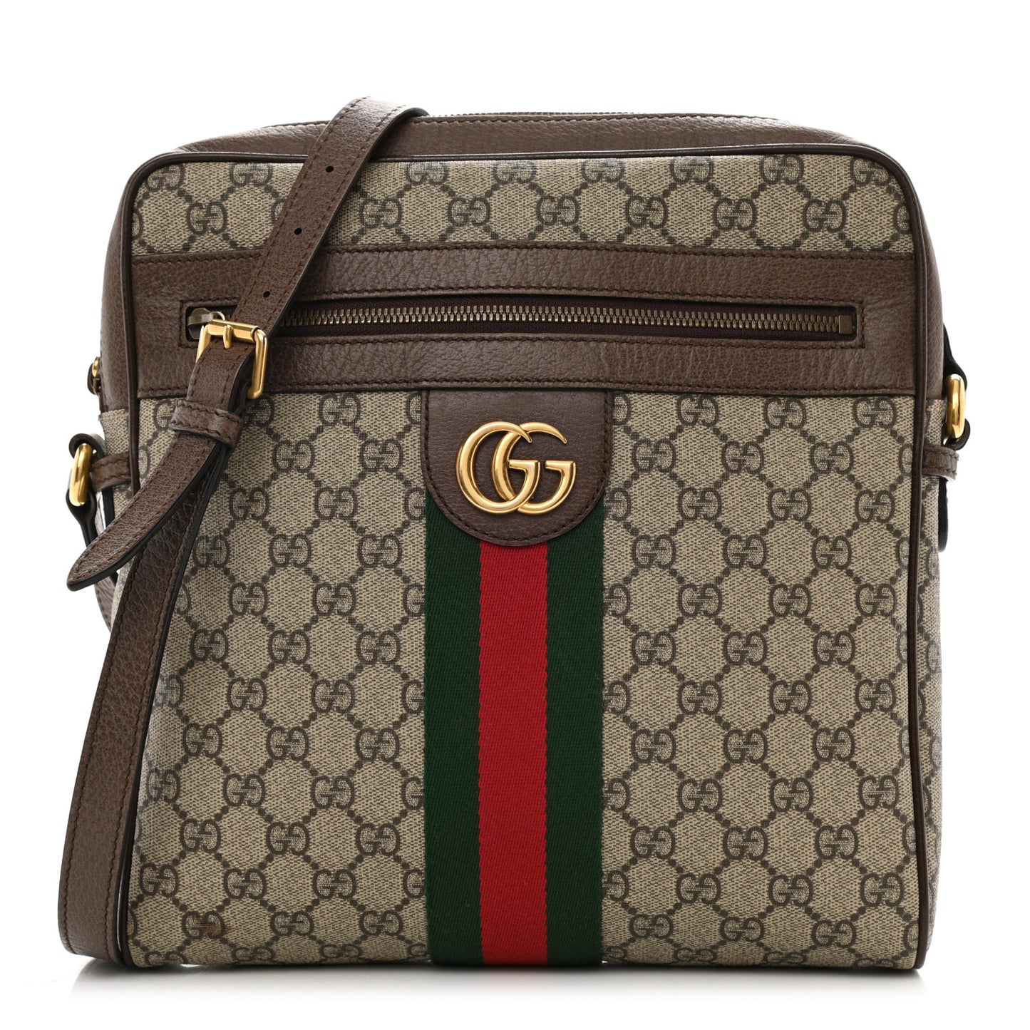 GG Supreme Monogram Web Medium Ophidia Messenger Bag Brown