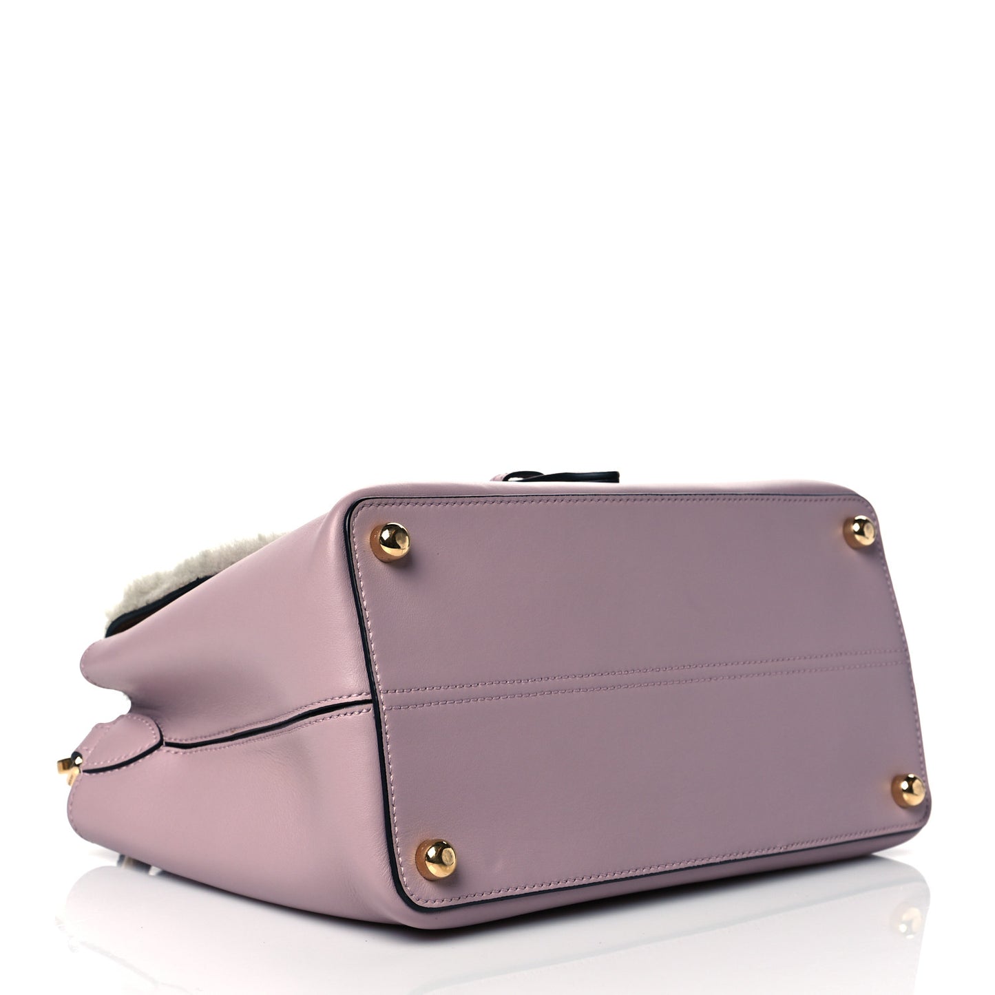 Smooth Calfskin Shearling Small Saddle Tote Pale Orchid