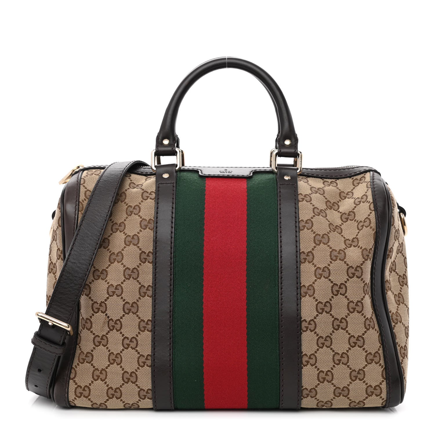 Gucci Monogram Selleria Calfskin Vintage Web Medium Boston Beige Ebony Cocoa 1 of 11