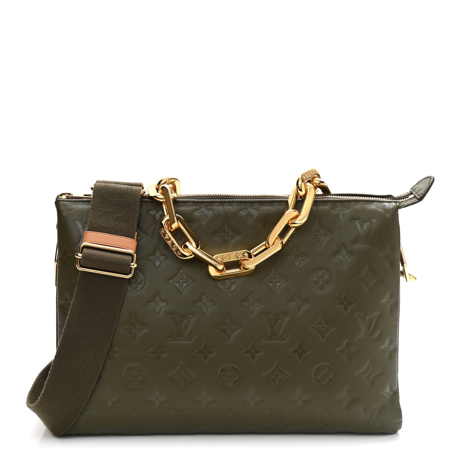 Louis Vuitton Lambskin Embossed Monogram Coussin MM Khaki 1 of 10
