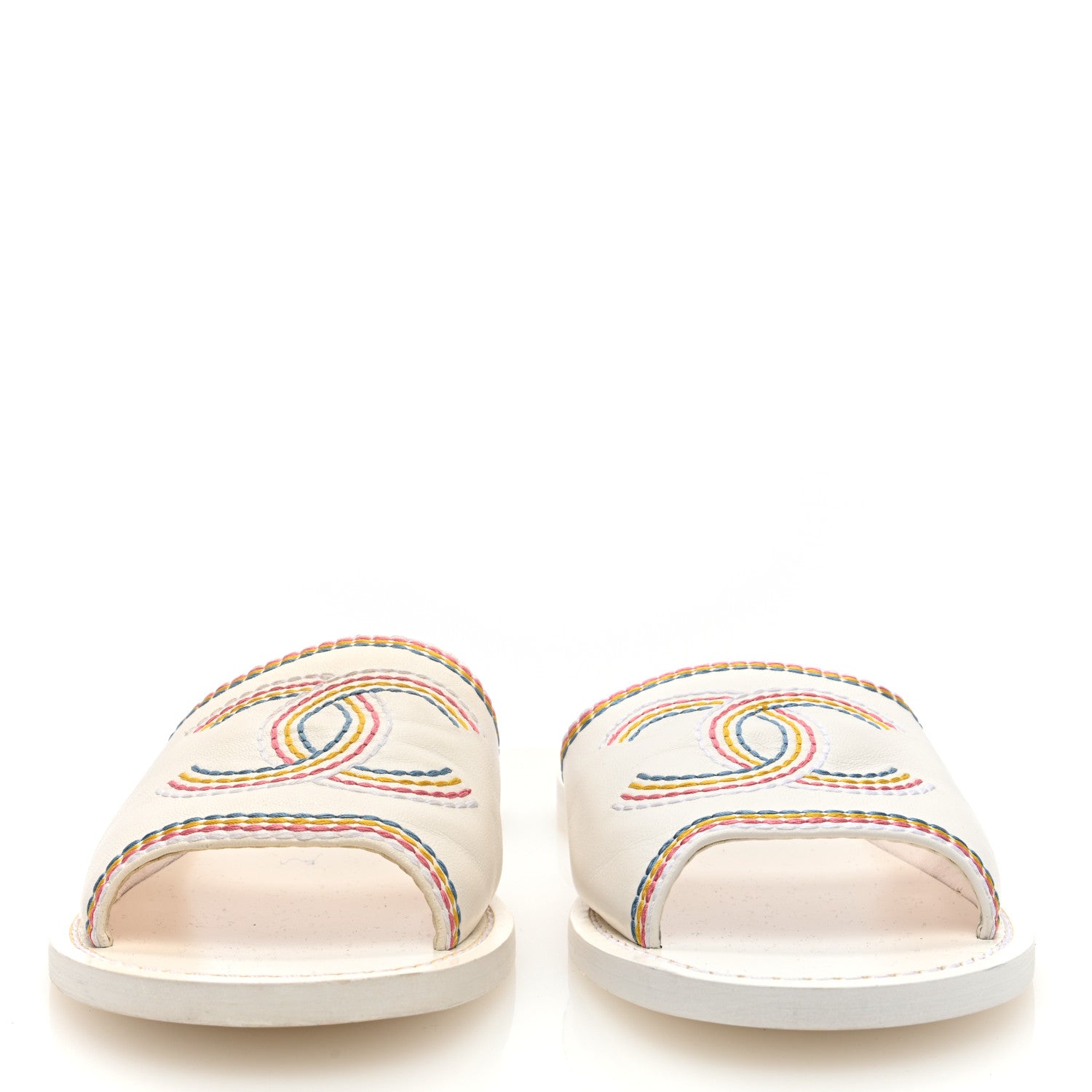 Chanel Calfskin Embroidered CC Sandal Mule 37 White 3 of 8