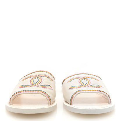 Chanel Calfskin Embroidered CC Sandal Mule 37 White 3 of 8