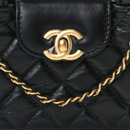 Chanel Shiny Aged Calfskin Quilted Mini Nano Kelly Shopper Black 8 of 12