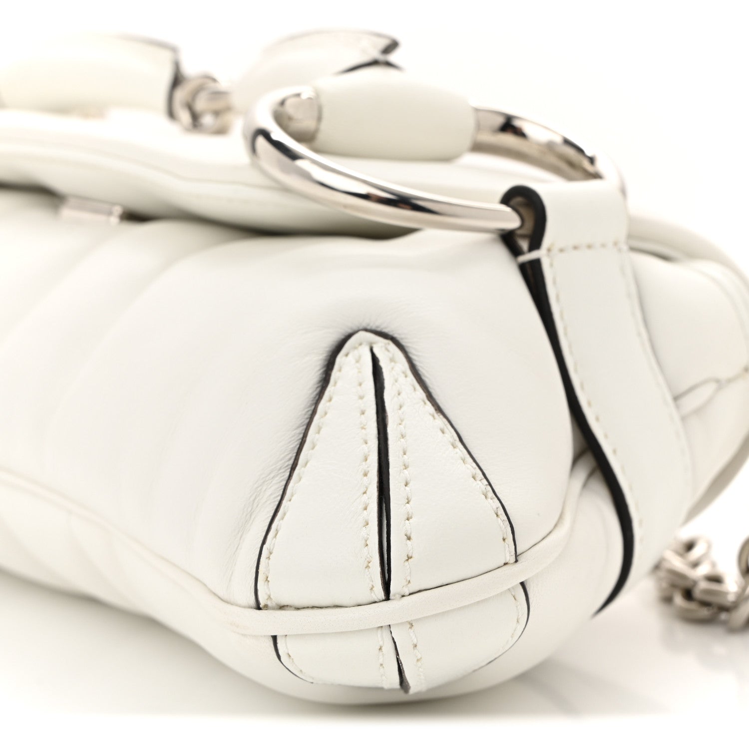 Gucci Nappa Vertical Matelasse Small Maxi Horsebit Chain Shoulder Bag Great White 10 of 12