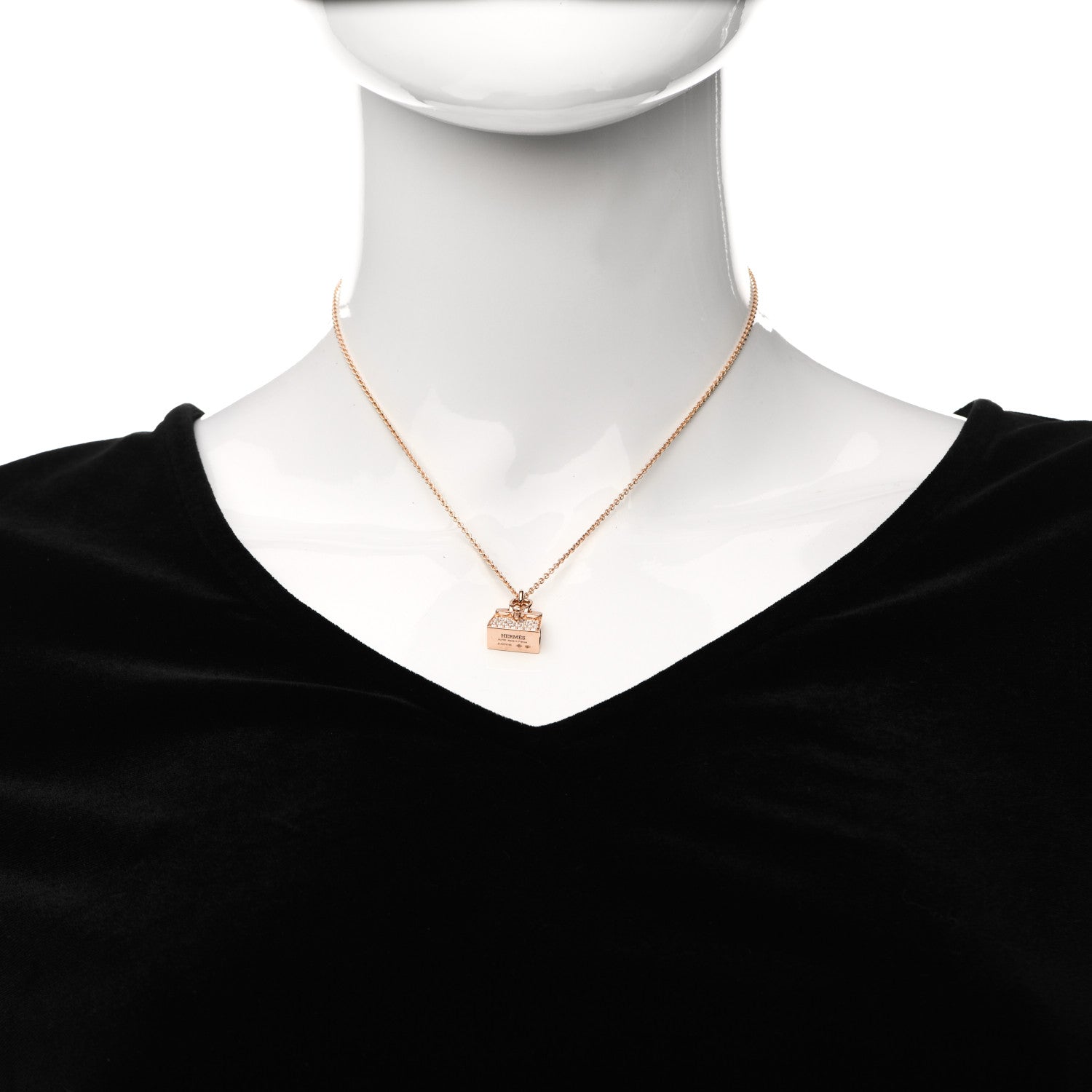 Hermes 18K Rose Gold Diamond Birkin Amulettes Pendant Necklace 2 of 5