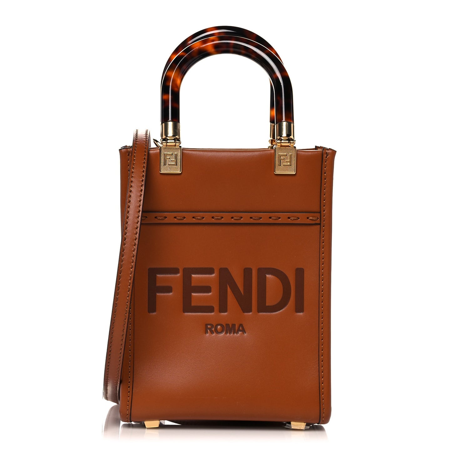 Vitello King Plexiglass Logo Embossed Mini Fendi Sunshine Shopper Tote Cuoio