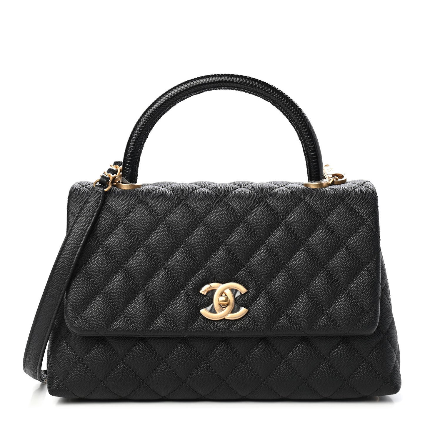 Caviar Lizard Quilted Small Coco Handle Flap Black
