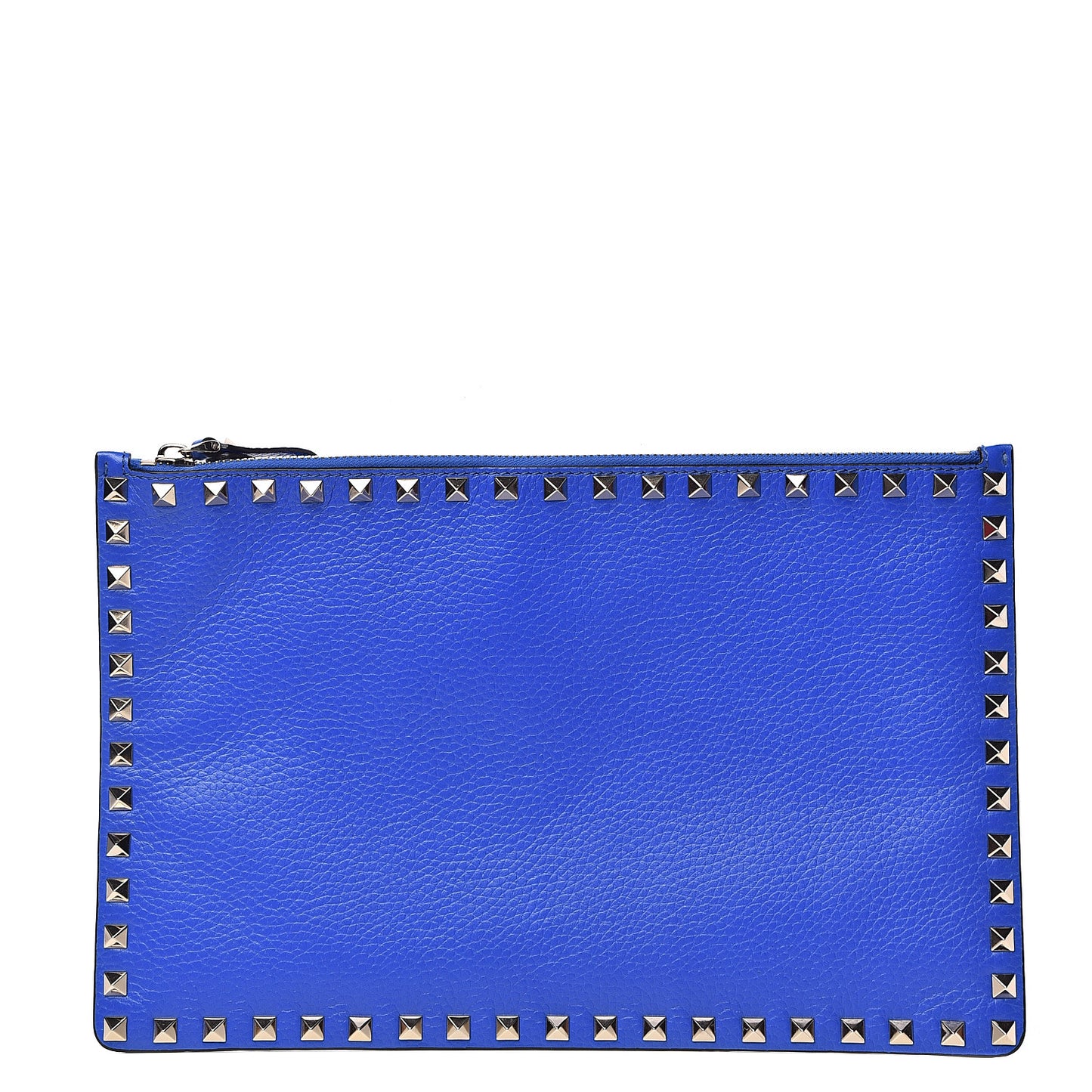 Pebbled Calfskin Large Rockstud Zip Pouch Acid Blue