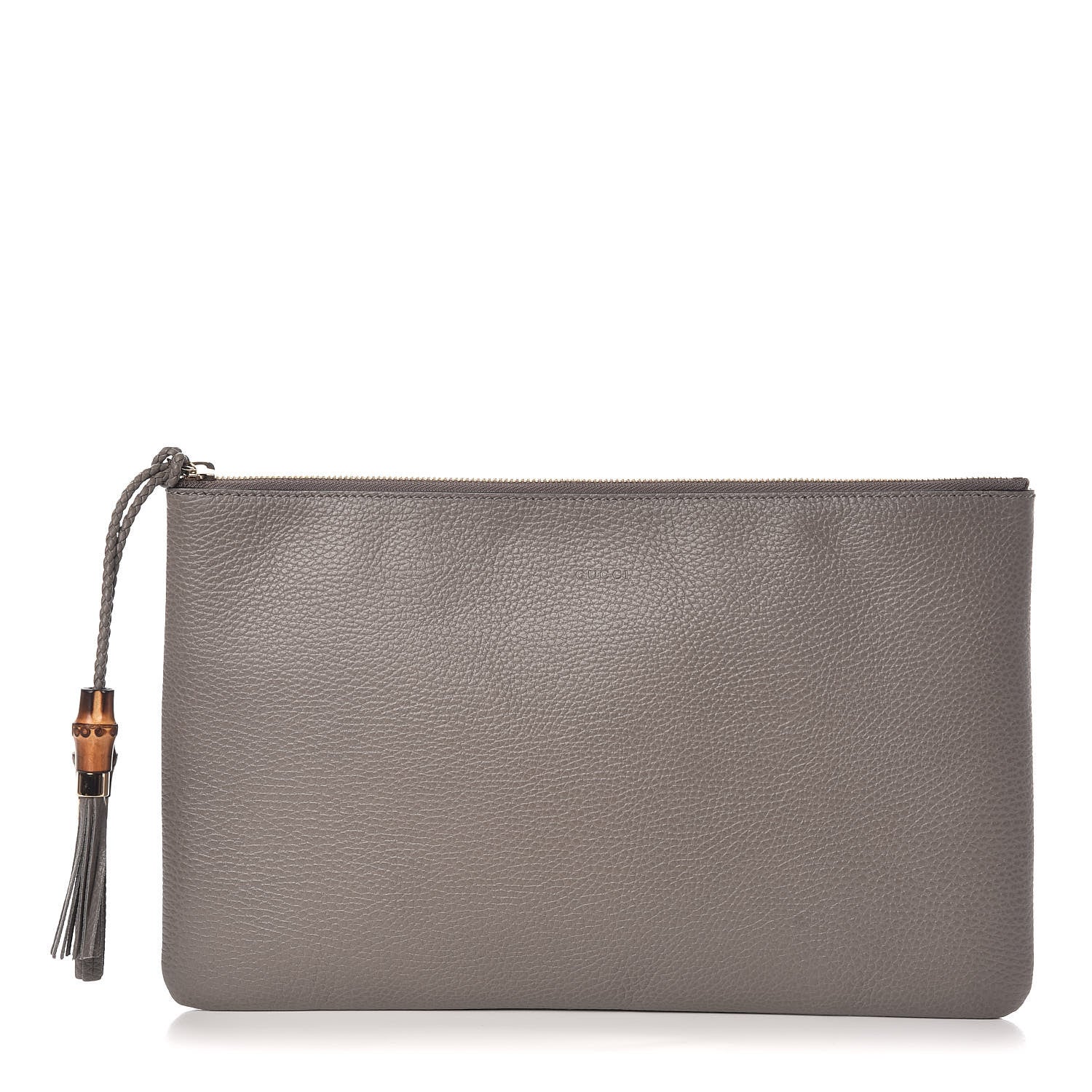 Gucci Calfskin Large Bamboo Clutch Grey 1 of 7