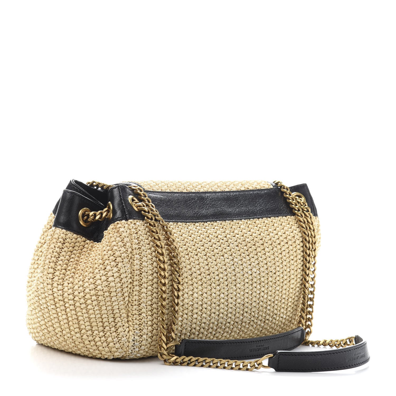 Saint Laurent Raffia Calfskin Small Nolita Shoulder Bag Natural Black 3 of 9