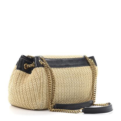 Saint Laurent Raffia Calfskin Small Nolita Shoulder Bag Natural Black 3 of 9