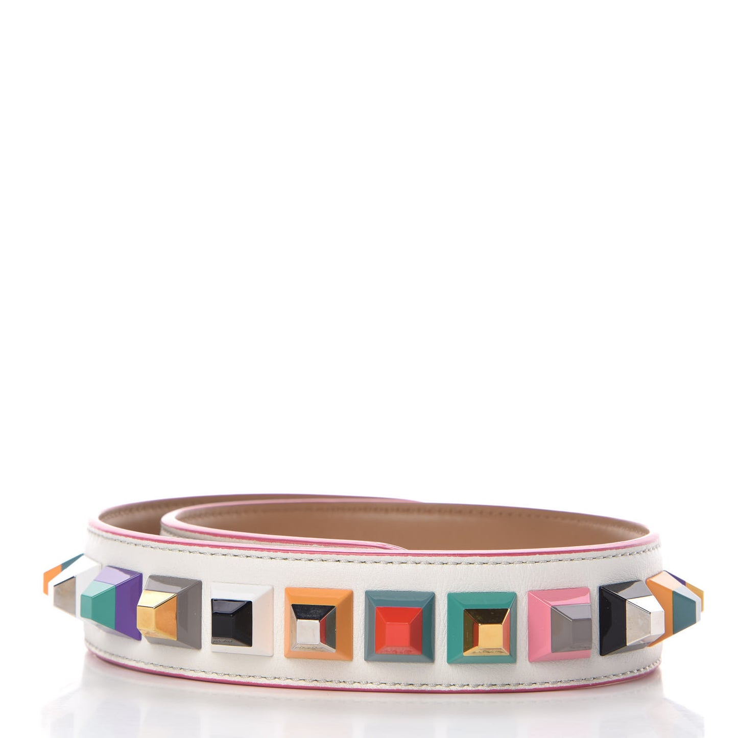 Vitello Dolce Plexiglass Bi-Color Studded Strap You White Ice Cuoio Multicolor
