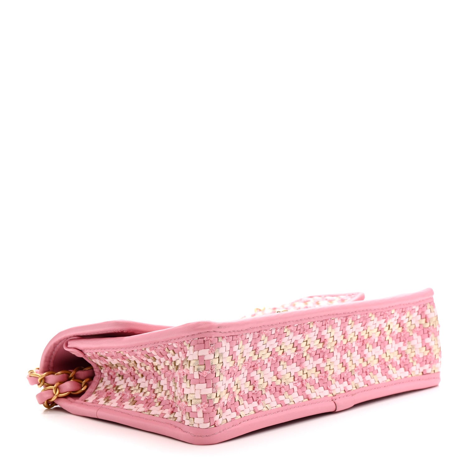 Chanel Metallic Lambskin Viscose Woven Flap Pink Gold 4 of 11