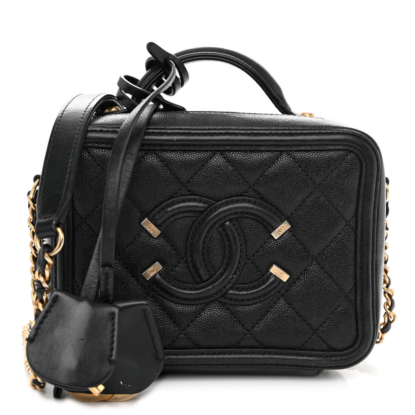 Caviar Quilted Small CC Filigree Vanity Case Black