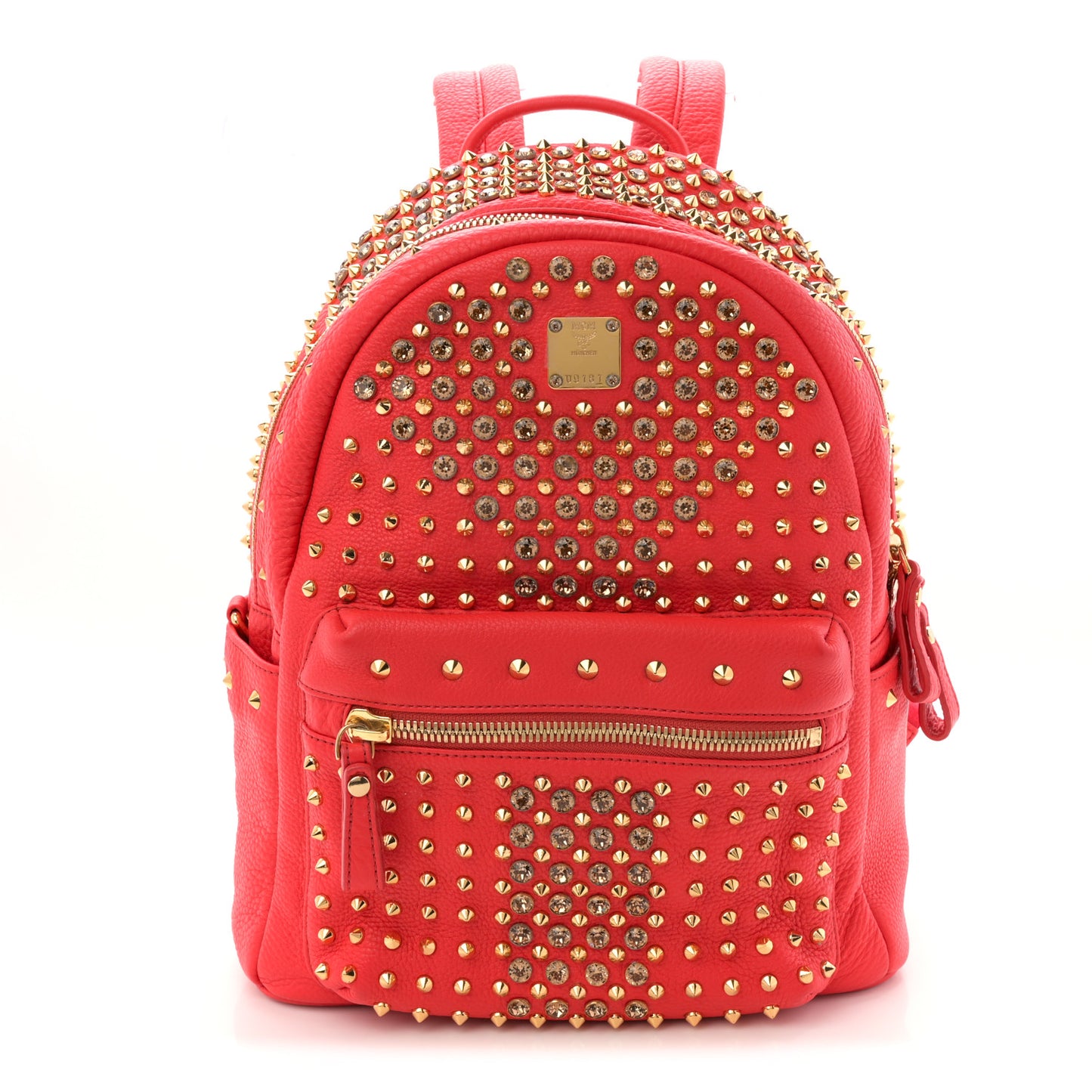 Grainy Lambskin Crystal Studded Small Stark Backpack Red