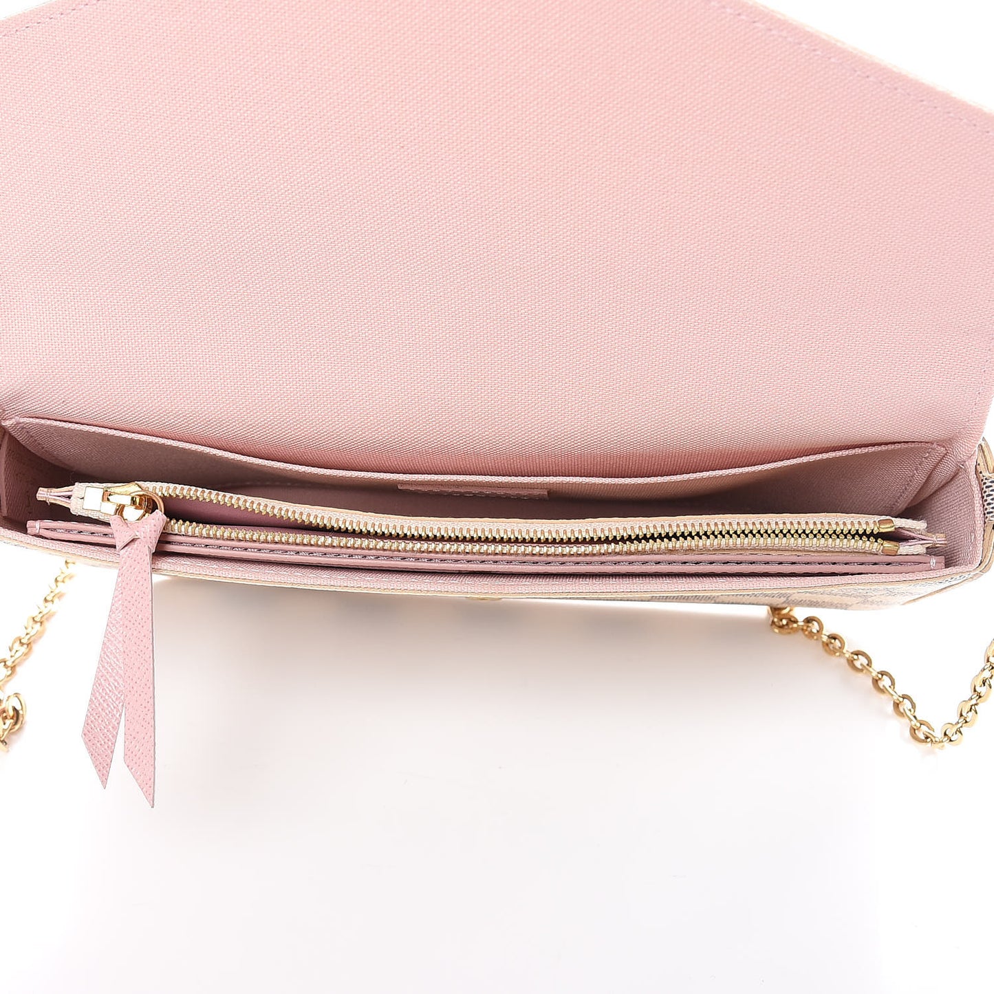 Damier Azur Pochette Felicie Chain Wallet Rose Ballerine
