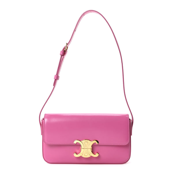 セリーヌ Celine Shiny Calfskin Triomphe Shoulder Bag Fuchsia 1867418