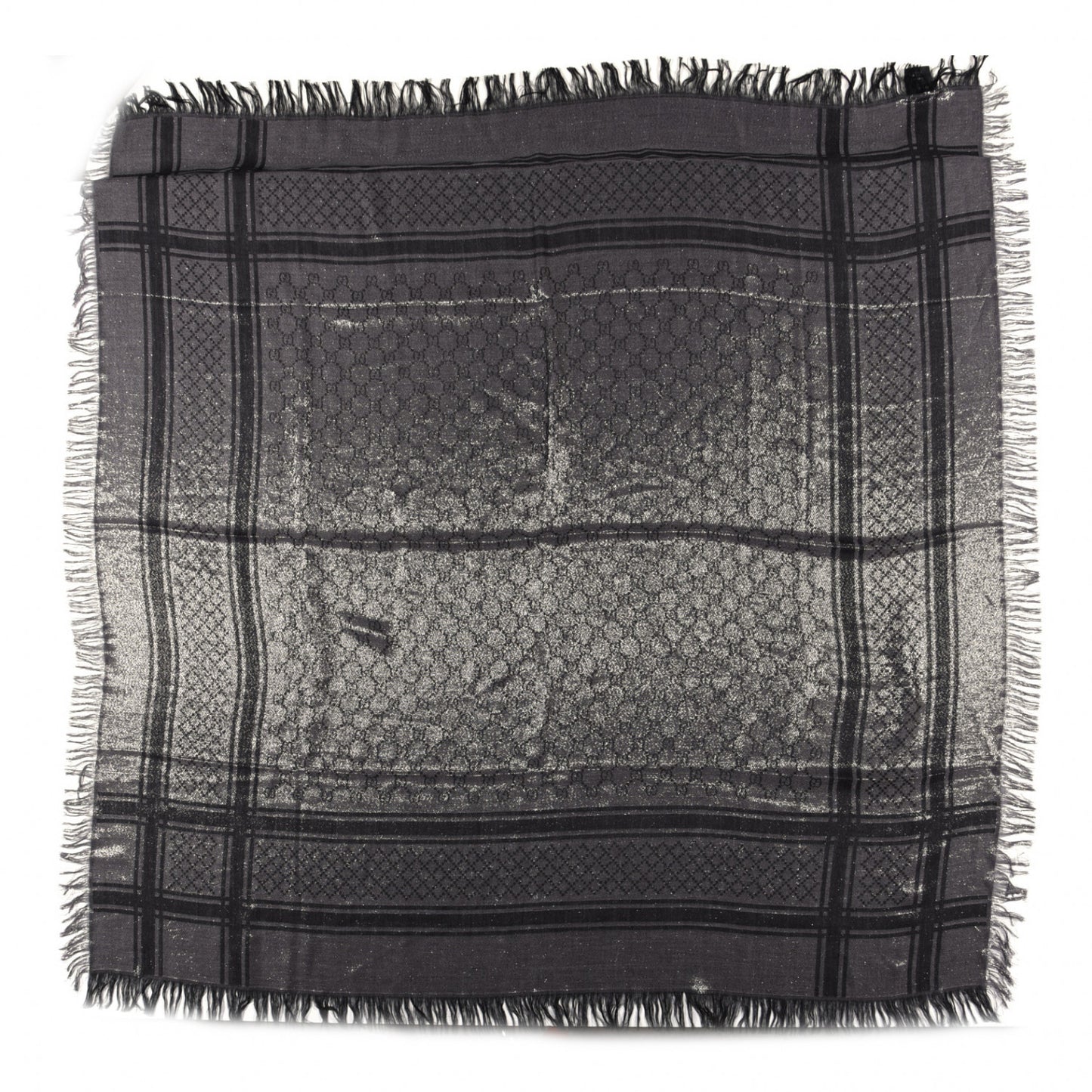 Wool Silk Lurex GG Monogram Diamante Cavendish Square Shawl Grey