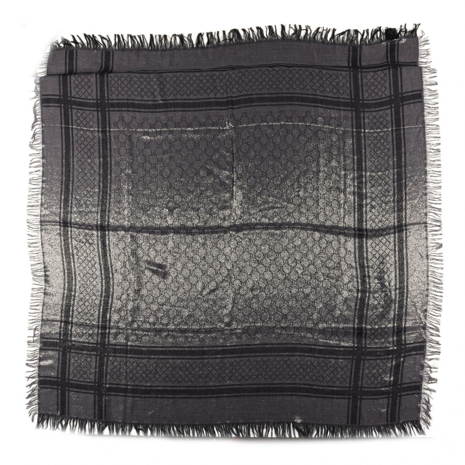Gucci Wool Silk Lurex GG Monogram Diamante Cavendish Square Shawl Grey 5 of 5