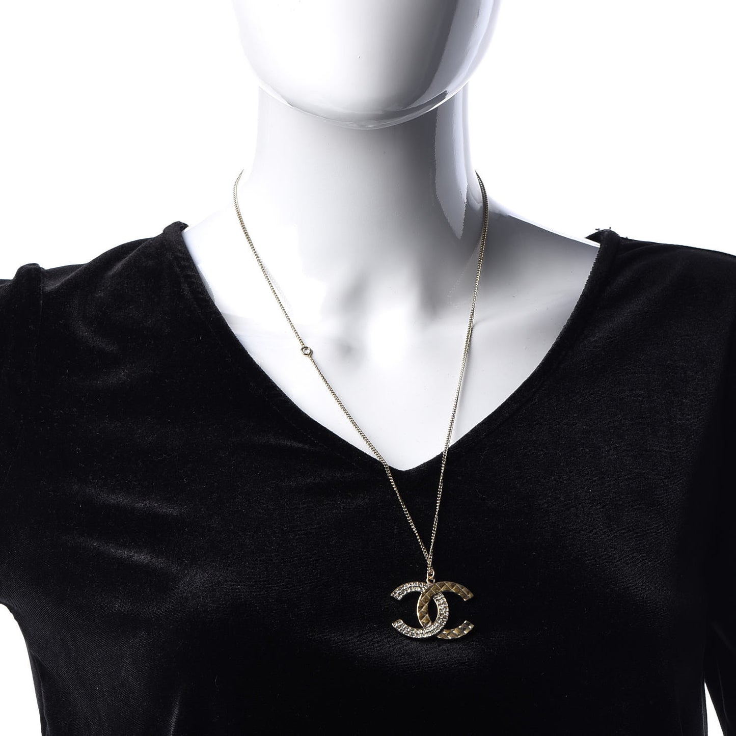 Baguette Crystal Quilted CC Pendant Necklace Gold
