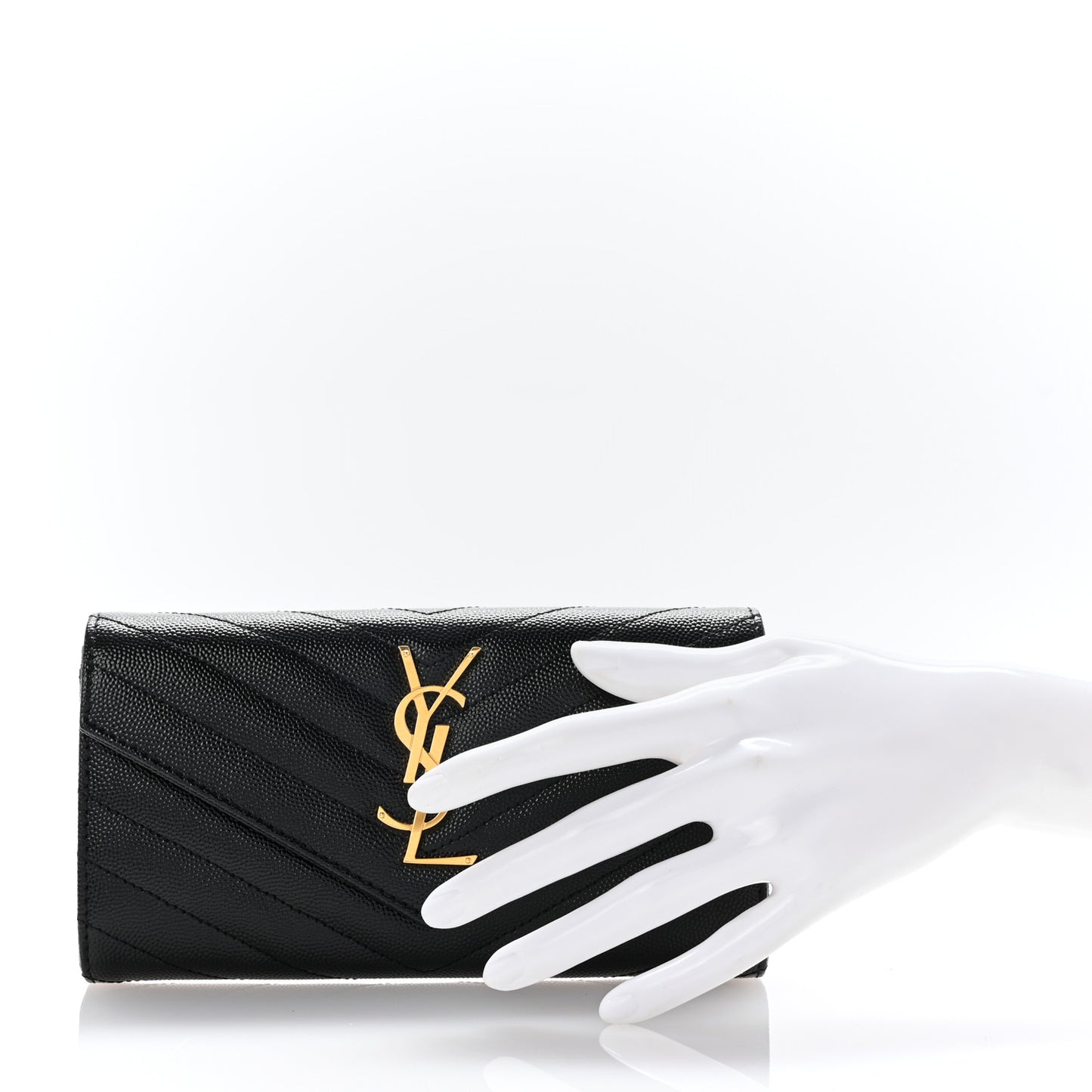 Grain De Poudre Matelasse Chevron Monogram Flap Wallet Black