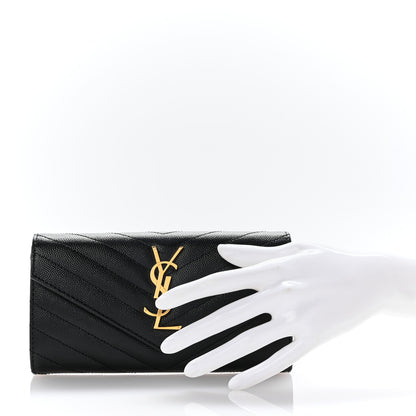 Saint Laurent Grain De Poudre Matelasse Chevron Monogram Flap Wallet Black 2 of 8