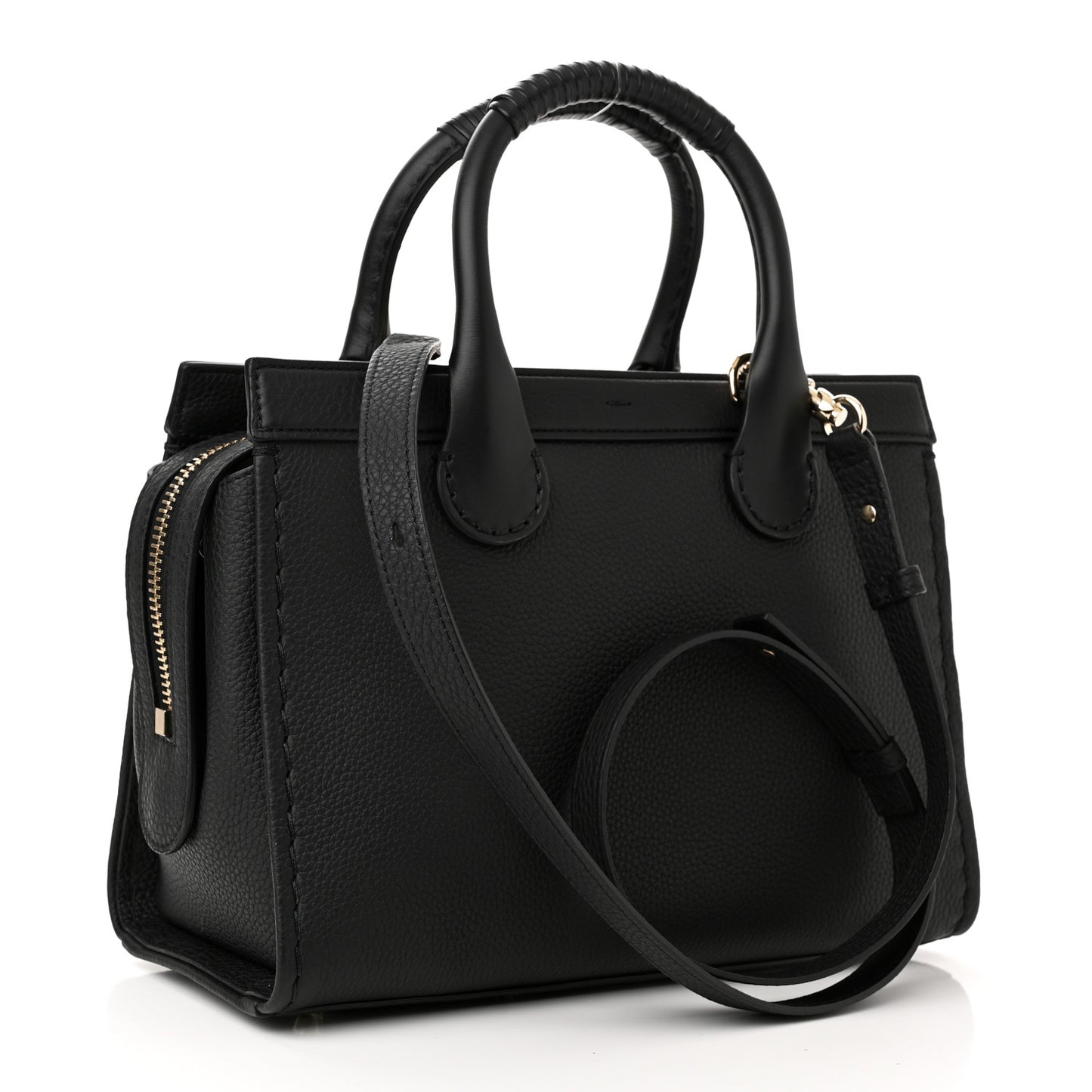 Grained Calfskin Small Edith Top Handle Bag Black