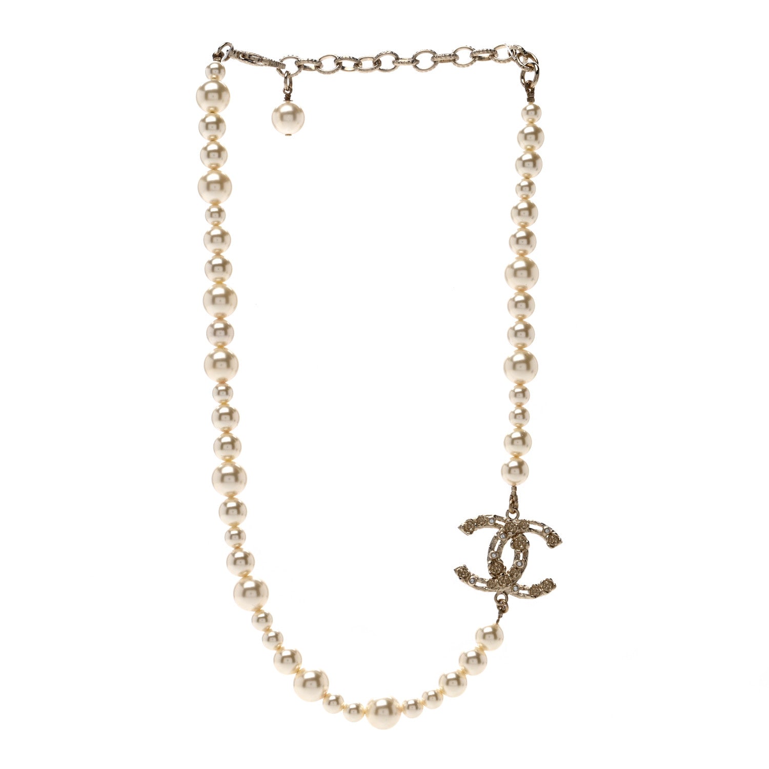 Chanel Pearl Crystal CC Camellia Short Necklace Gold 3 of 4