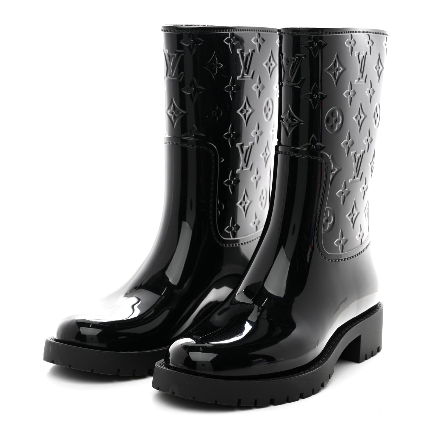 Rubber Embossed Monogram Drops Flat Half Boots 37 Black