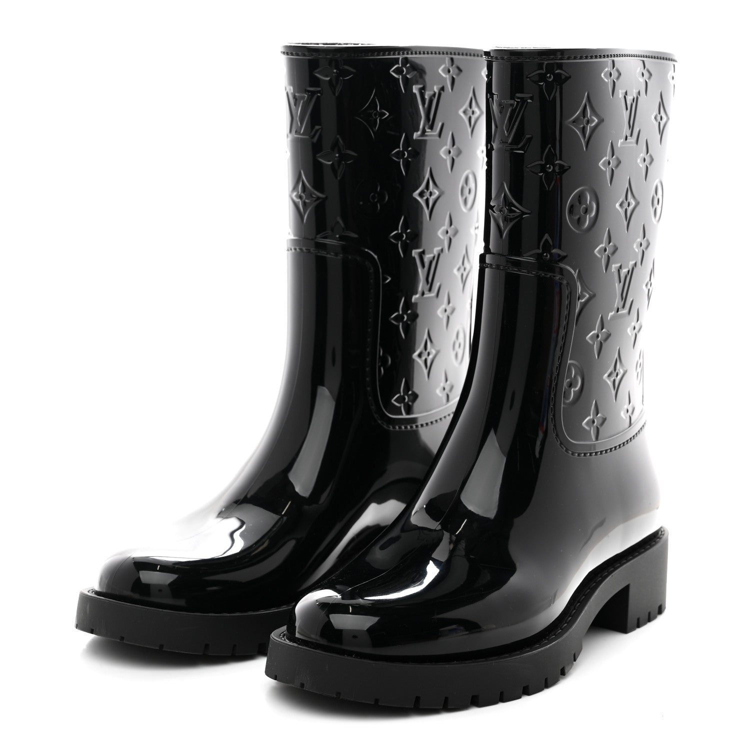 Louis Vuitton Rubber Embossed Monogram Drops Flat Half Boots 37 Black 4 of 9