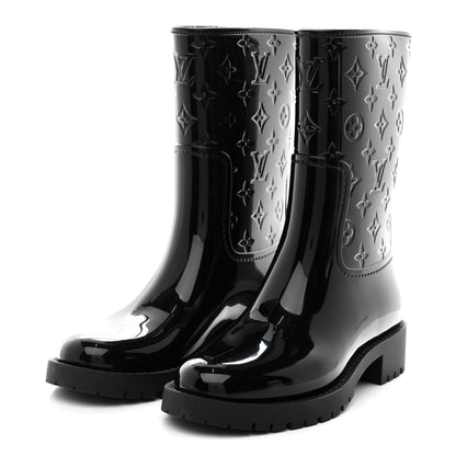Louis Vuitton Rubber Embossed Monogram Drops Flat Half Boots 37 Black 4 of 9