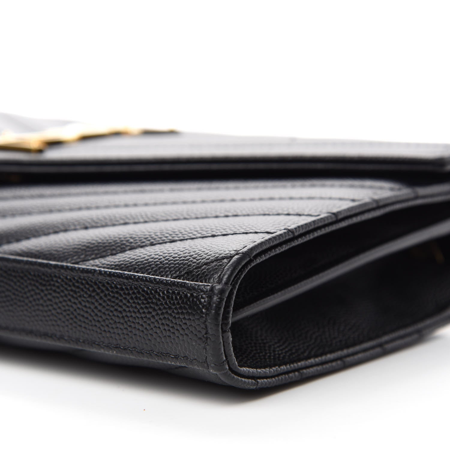 Saint Laurent Grain De Poudre Matelasse Chevron Monogram Chain Wallet Black 7 of 11
