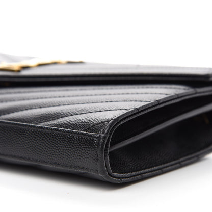 Saint Laurent Grain De Poudre Matelasse Chevron Monogram Chain Wallet Black 7 of 11