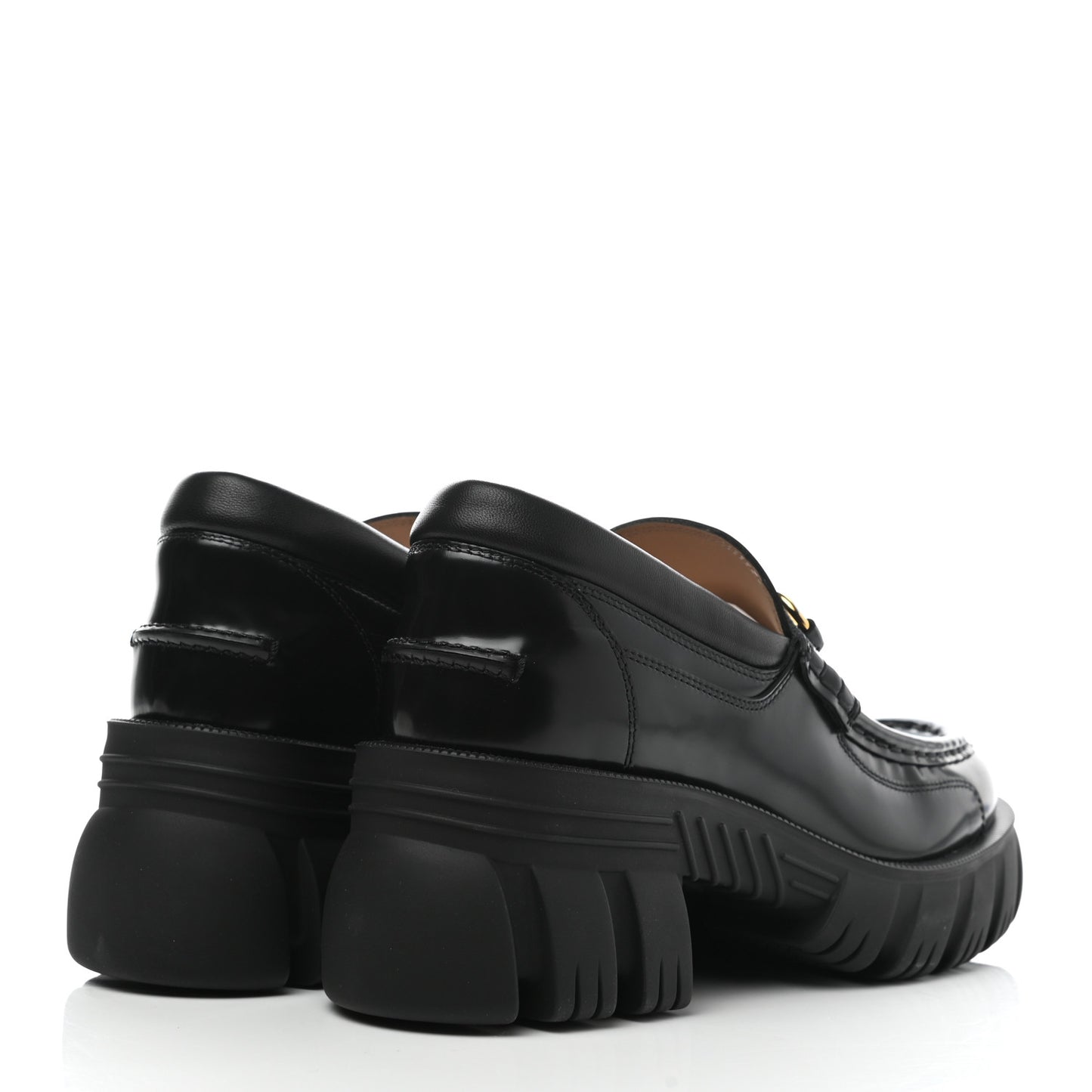 Magnum Calfskin Nappa Samoa Womens Horsebit Platform Chunky Lug Sole 40mm Loafers 39.5 Black