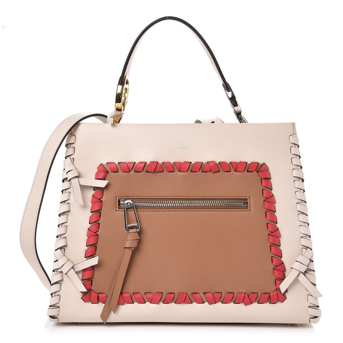 Vitello Century F is Fendi Whipstitch Bi-Color Small Runaway Satchel Camelia Orzo Multicolor