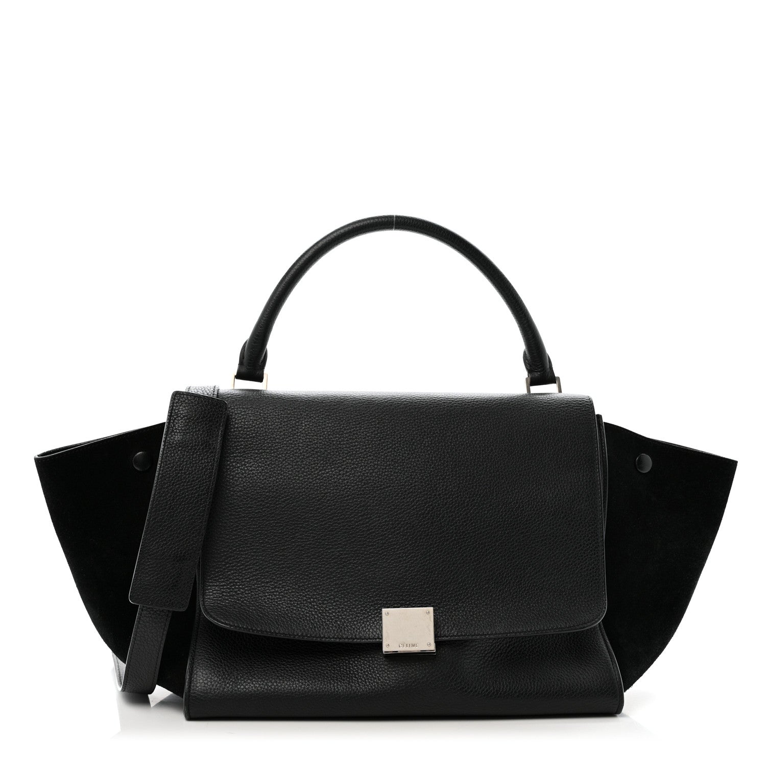 Celine Drummed Calfskin Suede Medium Trapeze Black 1 of 15