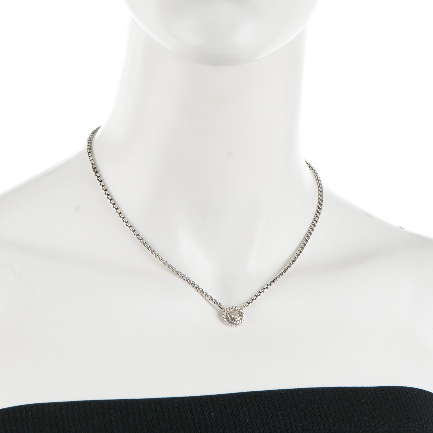 David Yurman Sterling Silver 18K Yellow Gold Diamond 12mm Pave Cookie Necklace 2 of 5