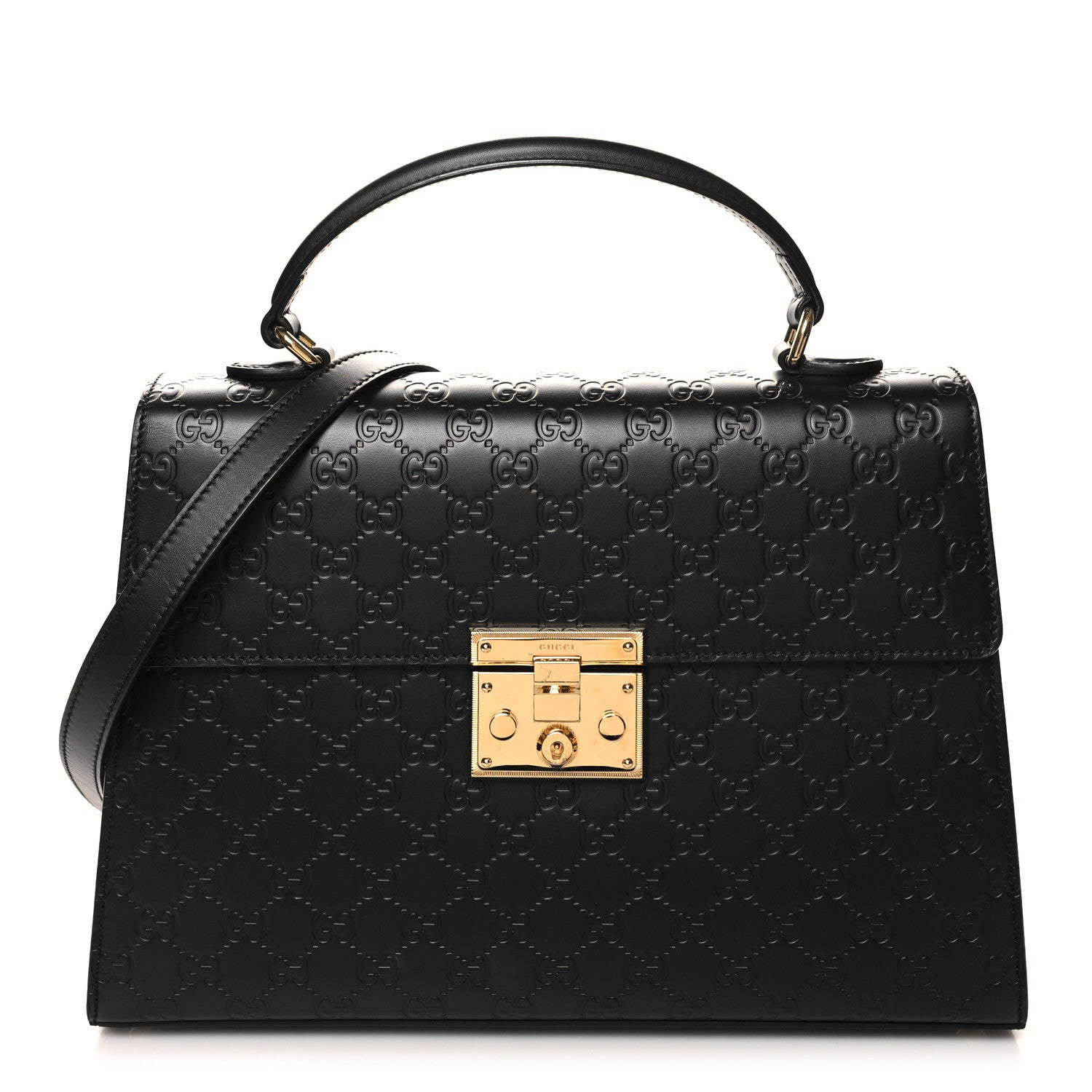Gucci Guccissima Signature Medium Padlock Top Handle Bag Black 1 of 10